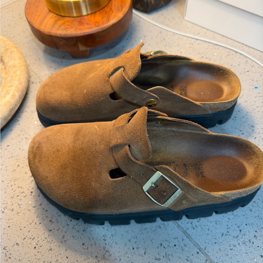 Birkenstock Brown Suede Clog Mule with Black Lug Sole - Picture 4 of 8